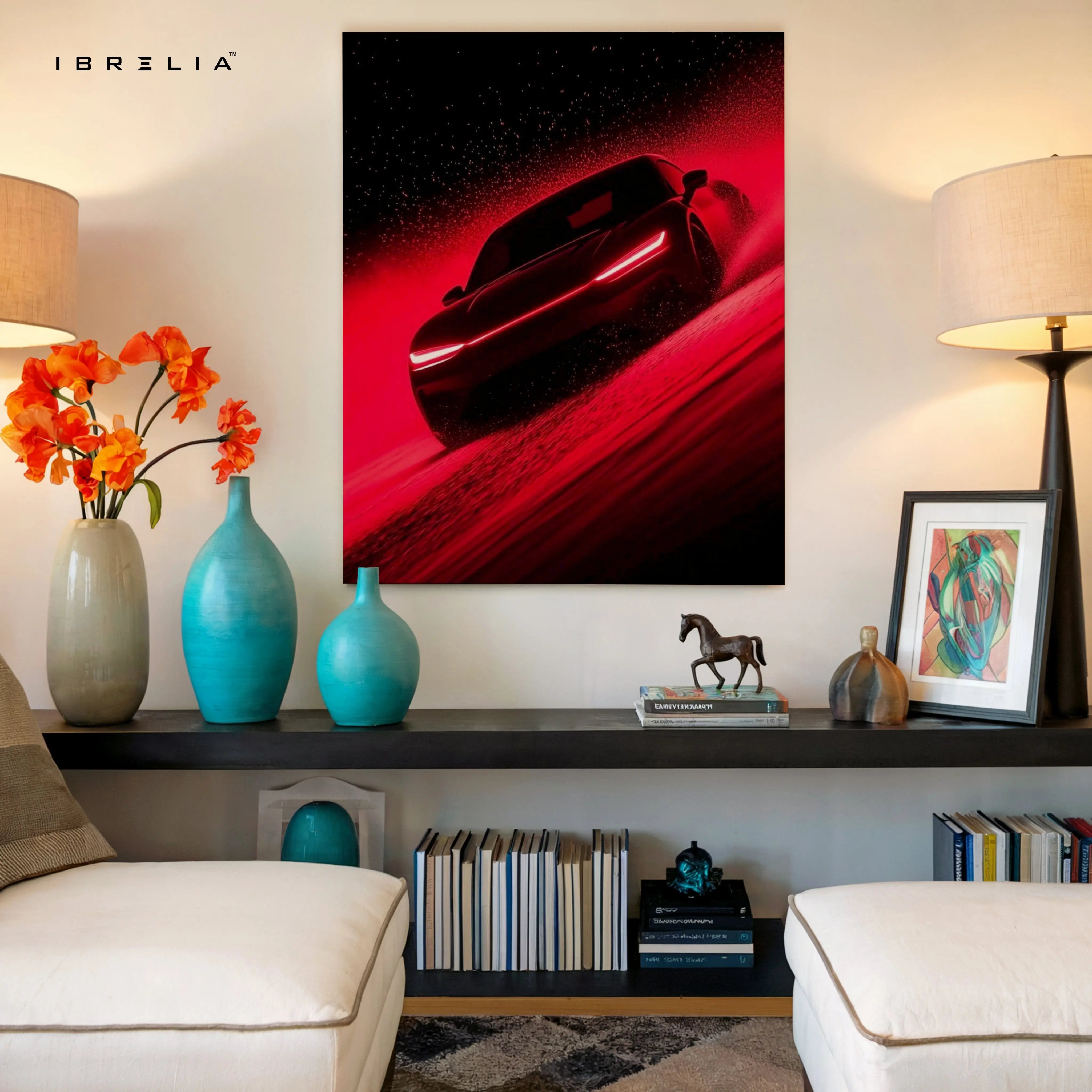 Red Supercar Motion Wall Art – Luxury Automotive Canvas Frame | Modern Sports Car Poster Pakistan | IBRELIA™ IBRELIA