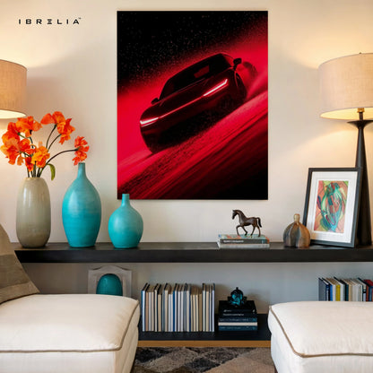 Red Supercar Motion Wall Art – Luxury Automotive Canvas Frame | Modern Sports Car Poster Pakistan | IBRELIA™ IBRELIA