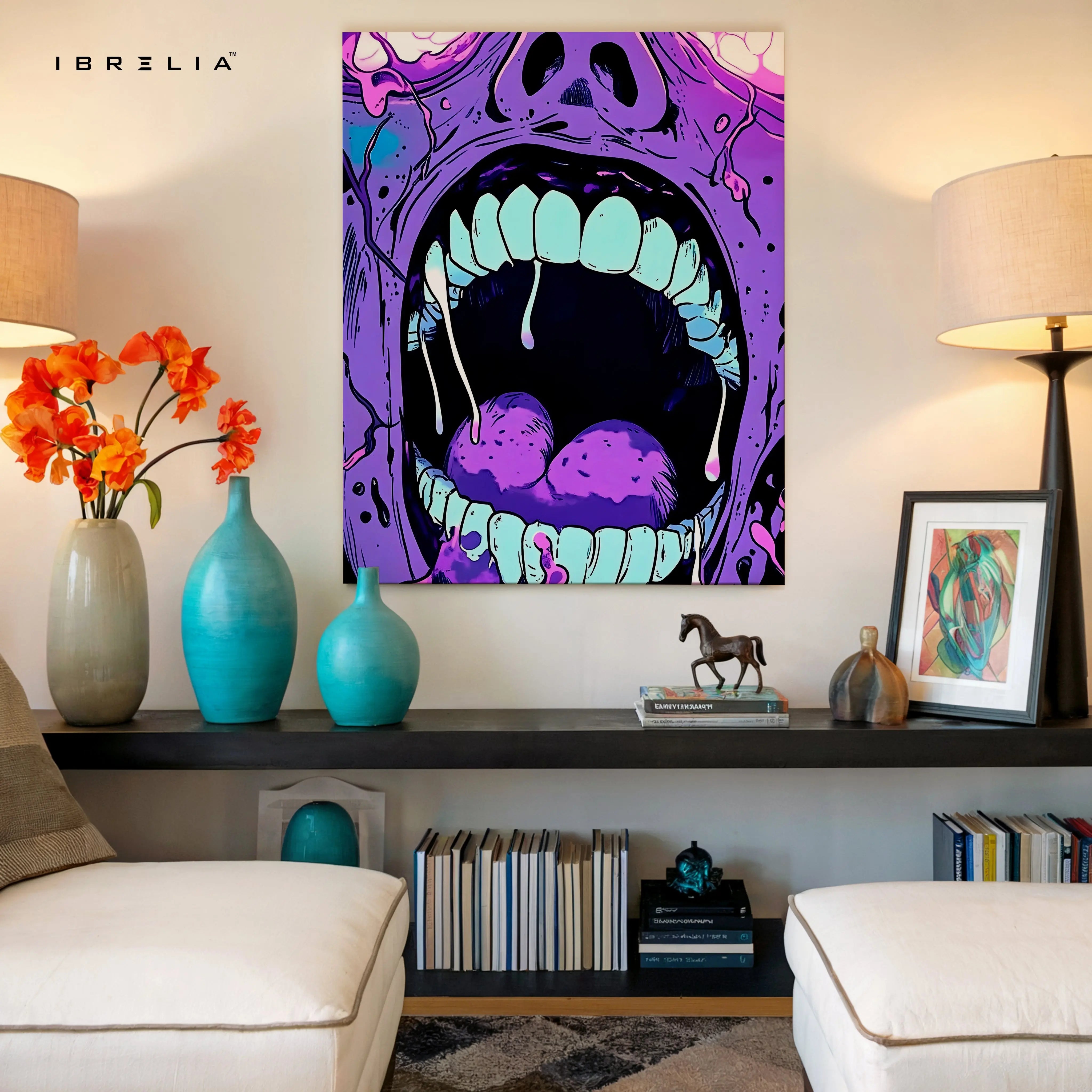 Abstract Neon Scream Wall Art – Urban Graffiti Canvas Frame | Bold Street Art Poster Pakistan | IBRELIA™ IBRELIA