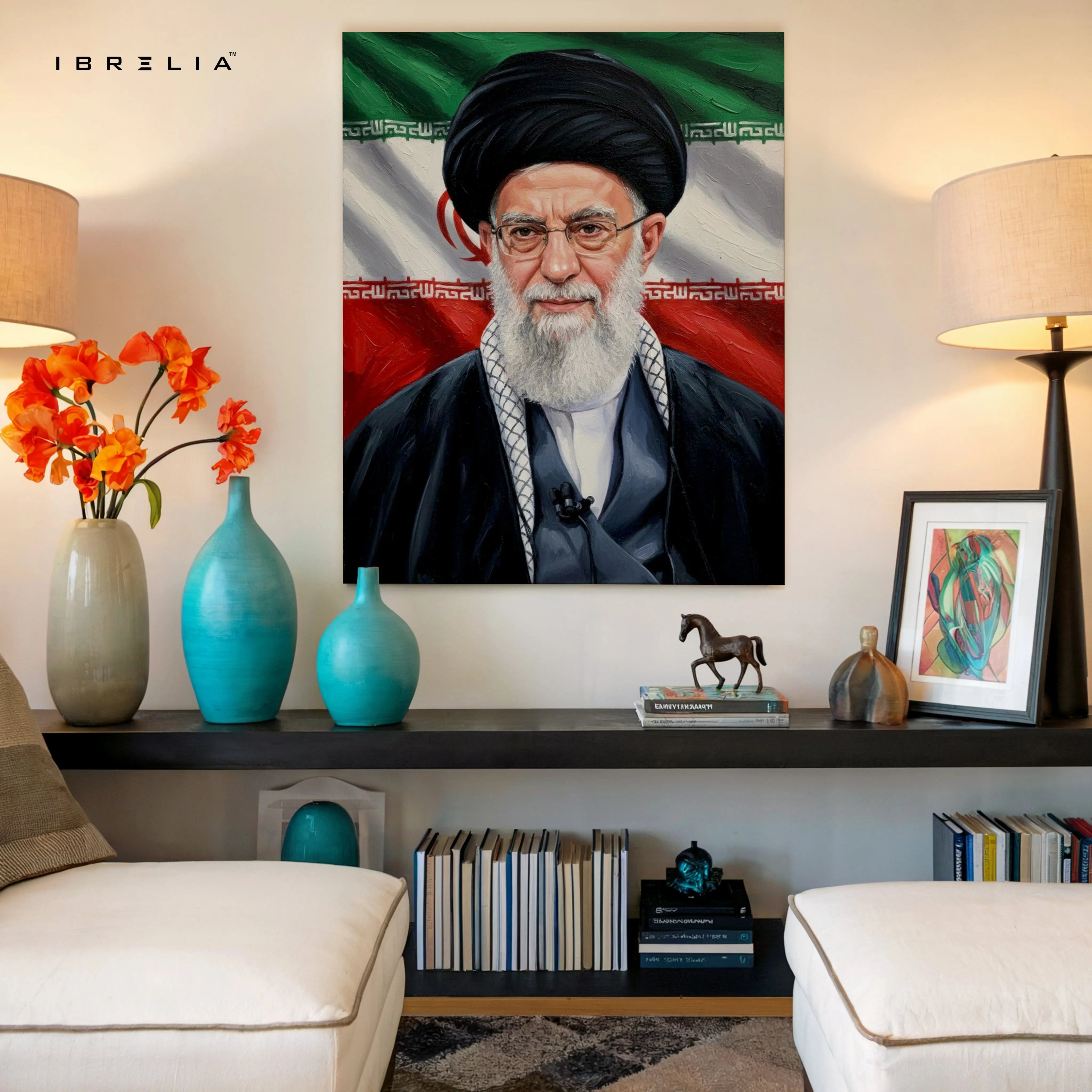 Ayatollah Portrait Wall Art – Political Leader Canvas Frame | Cultural Iran Flag Poster Pakistan | IBRELIA™ IBRELIA