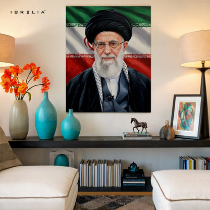 Ayatollah Portrait Wall Art – Political Leader Canvas Frame | Cultural Iran Flag Poster Pakistan | IBRELIA™ IBRELIA