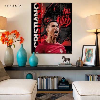Cristiano Ronaldo Beast Mode Wall Art – CR7 Football Canvas Frame | Ronaldo Portugal Poster Pakistan | IBRELIA™ IBRELIA