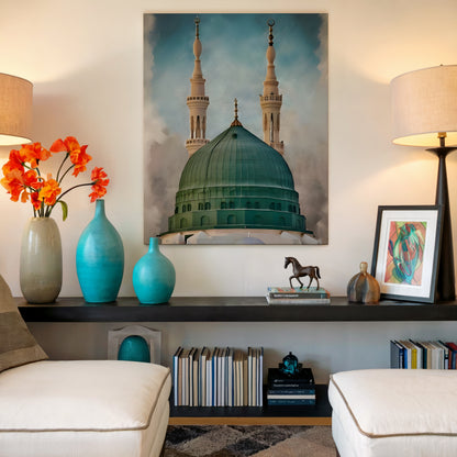 Masjid e Nabawi Green Dome Art – Madinah Islamic Architecture Wall Art | 4K Ultra Wrap Frame Wall Art in Pakistan | IBRELIA™