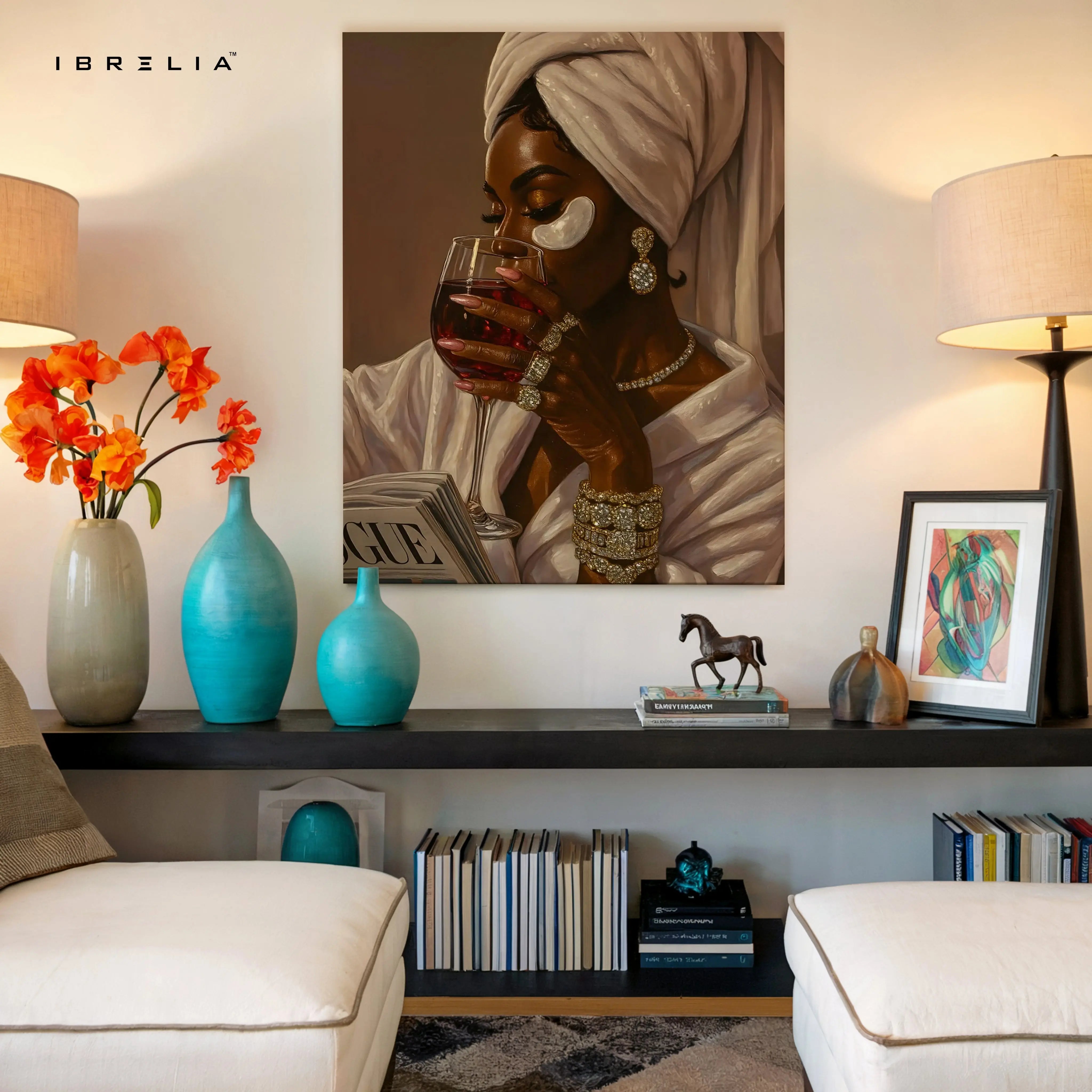 Luxury Self-Care Elegance Art – Woman Wine Vogue Aesthetic Wall Art | 4K Ultra Wrap Frame Wall Art in Pakistan | IBRELIA™ IBRELIA