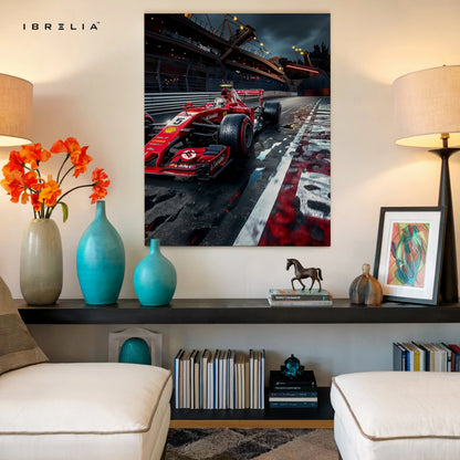 Ferrari F1 Night Track Wall Art – Formula Racing Canvas Frame Pakistan | Motorsport Poster | IBRELIA™ IBRELIA