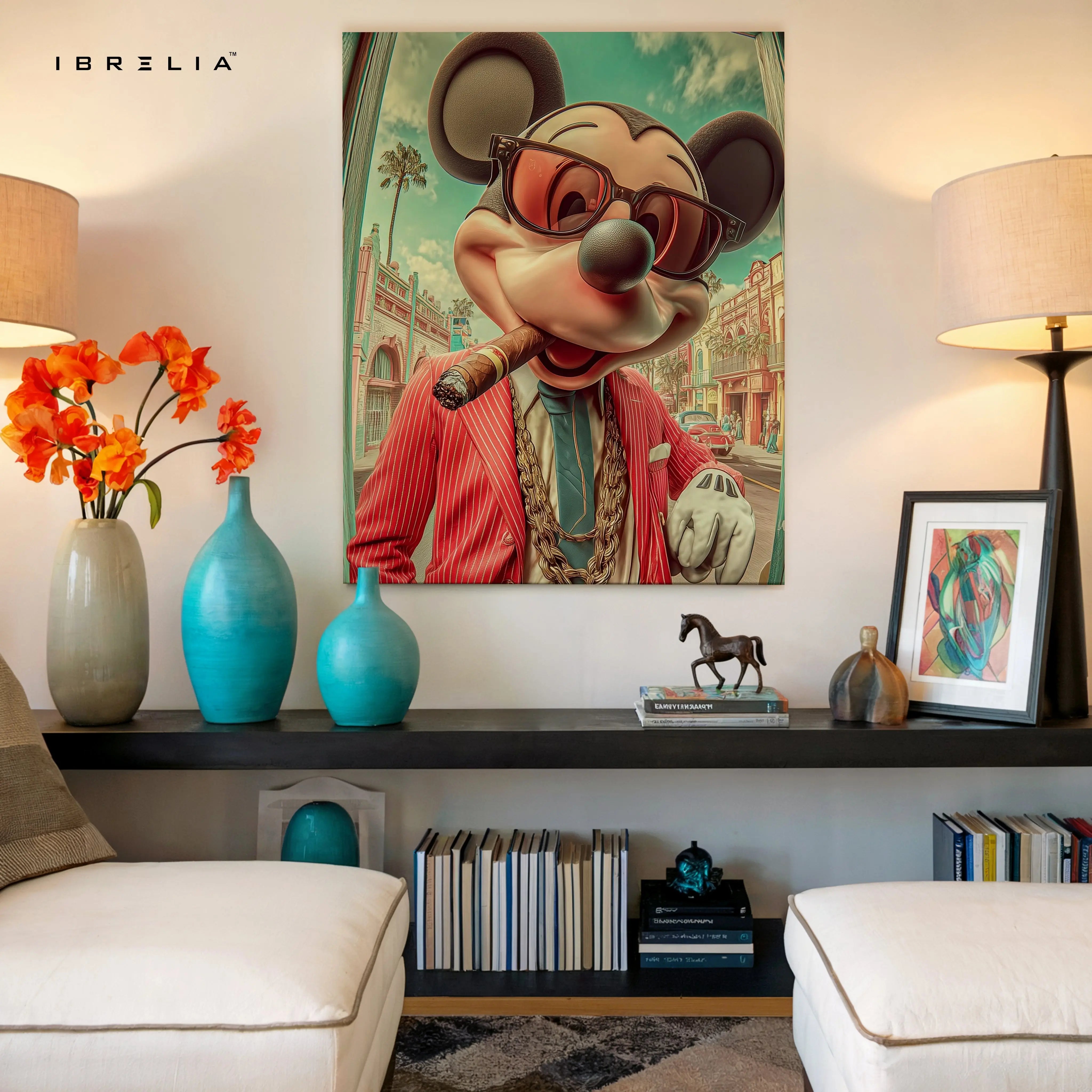 Luxury Mickey Mouse Wall Art – Mafia Style Cartoon Canvas Frame | Premium Street Art Decor Pakistan | IBRELIA™ IBRELIA