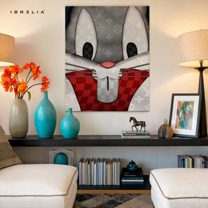 Luxury Cartoon Bunny Wall Art – Designer Pattern Aesthetic Canvas Frame | Cute Minimal Character Poster Pakistan | IBRELIA™ IBRELIA