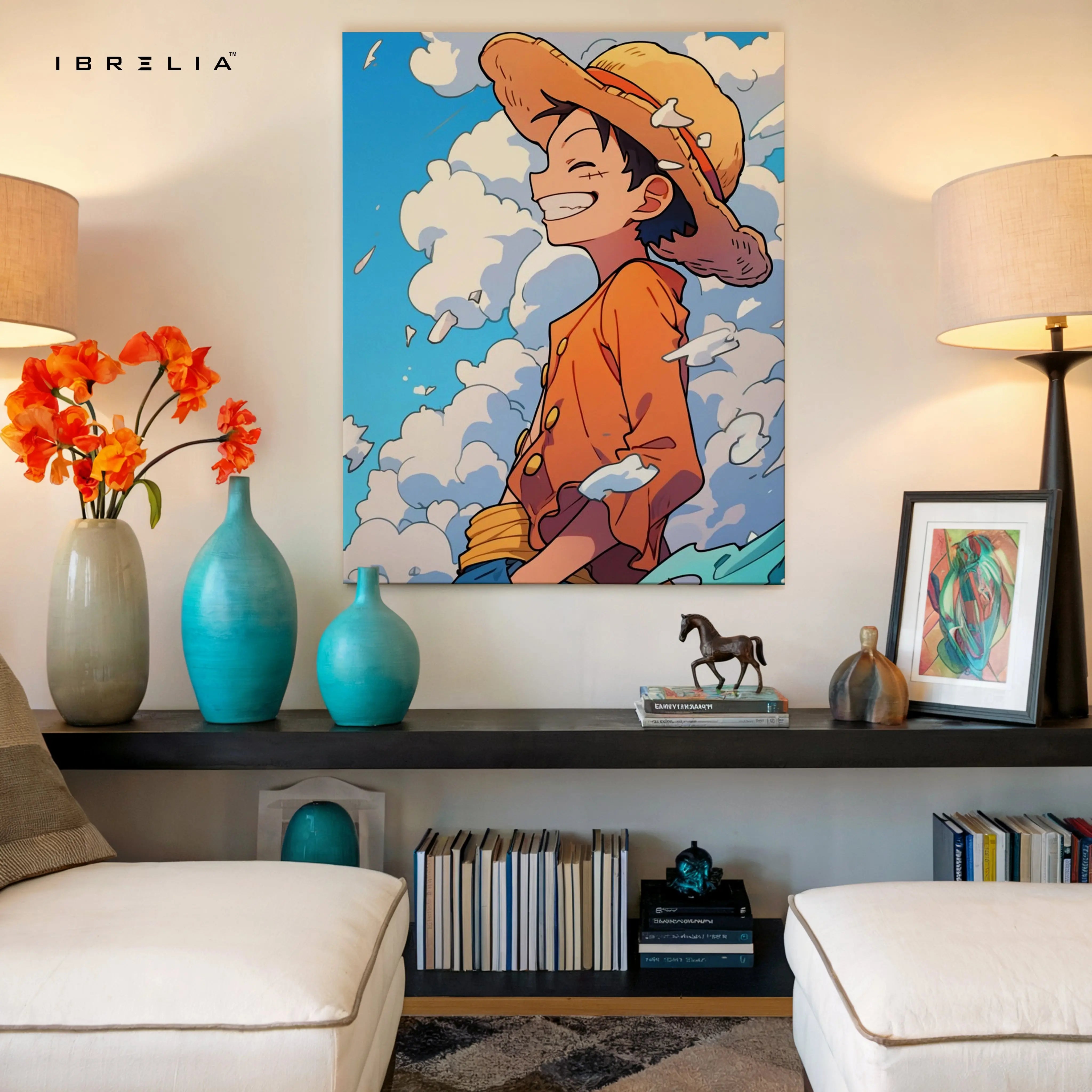 Monkey D. Luffy Smile Wall Art – One Piece Anime Canvas Frame | Luffy Straw Hat Poster Pakistan | IBRELIA™ IBRELIA