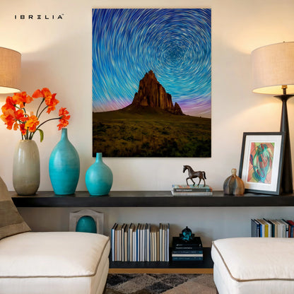 Star Trails Mountain Landscape Wall Art – Cosmic Night Sky Canvas Frame | Long Exposure Nature Poster Pakistan | IBRELIA™ IBRELIA