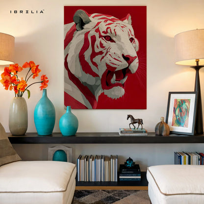 Red Tiger Wall Art – Bold Wildlife Canvas Frame | Fierce Animal Poster Pakistan | IBRELIA™ IBRELIA