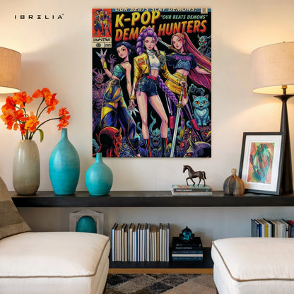 KPOP Demon Hunters Squad Wall Art – Anime Girl Power Canvas Frame | Pop Culture Poster Pakistan | IBRELIA™ IBRELIA