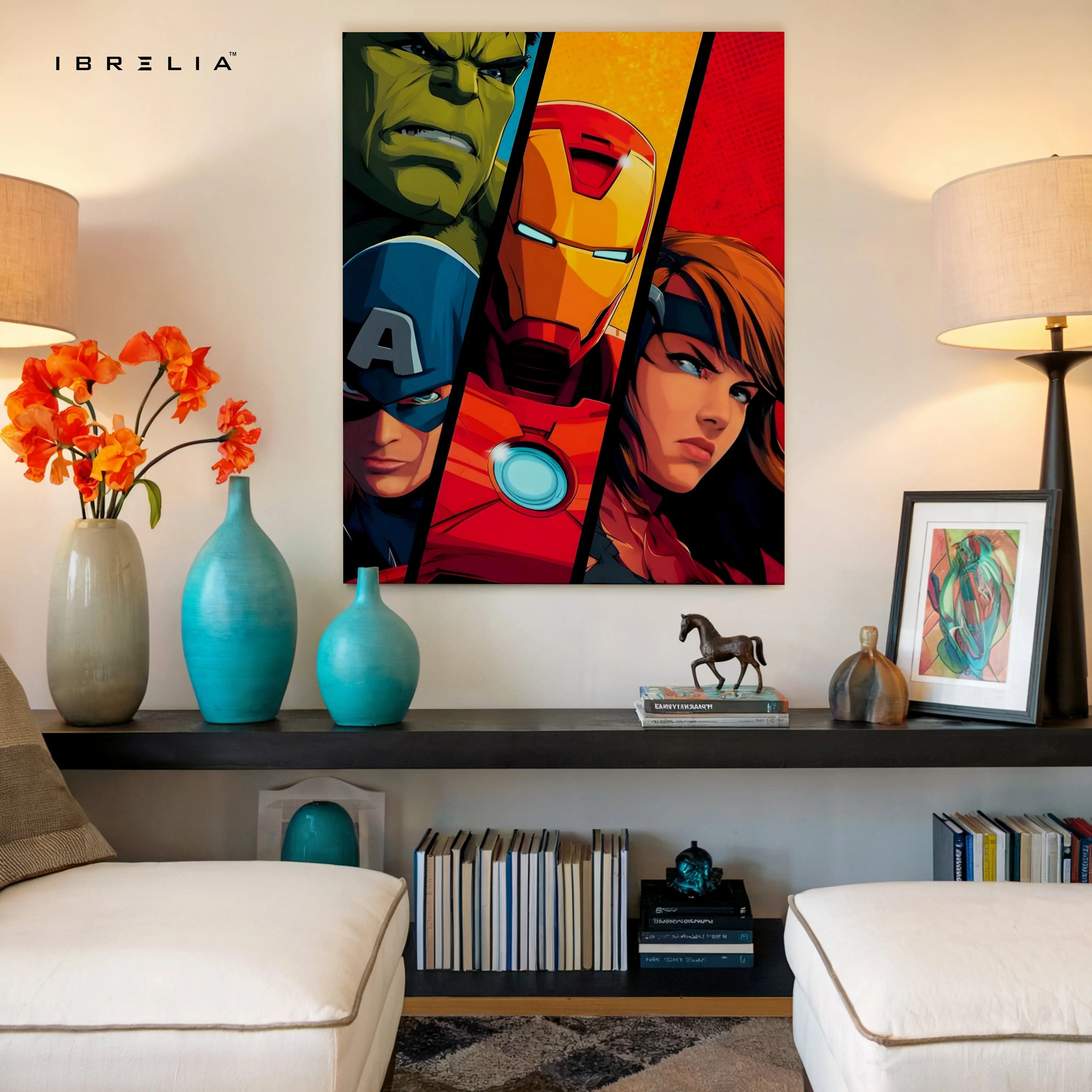 Avengers Split Wall Art – Marvel Superhero Canvas Frame | Iron Man Captain America Hulk Poster Pakistan | IBRELIA™ IBRELIA