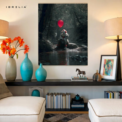 Pennywise Red Balloon Wall Art – IT Horror Movie Canvas Frame | Dark Cinematic Poster Pakistan | IBRELIA™ IBRELIA