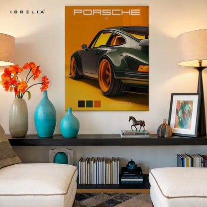 Porsche 911 Retro Orange Studio Art – Luxury Sports Car Wall Art | 4K Ultra Wrap Frame Wall Art in Pakistan | IBRELIA™ IBRELIA