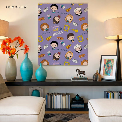 Friends Cartoon Pattern Wall Art – Cute Sitcom Canvas Frame | Friends Aesthetic Poster Pakistan | IBRELIA™ IBRELIA