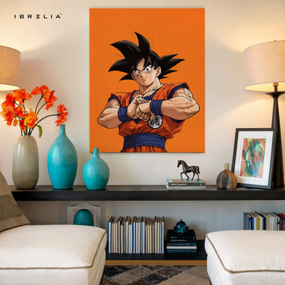 Goku Minimal Wall Art – Dragon Ball Anime Canvas Frame | Orange Aesthetic Poster Pakistan | IBRELIA™ IBRELIA
