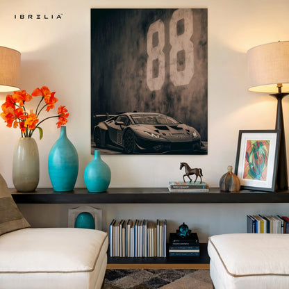 Lamborghini Huracán 88 Racing Wall Art – Dark Supercar Canvas Frame | Luxury Car Poster Pakistan | IBRELIA™ IBRELIA