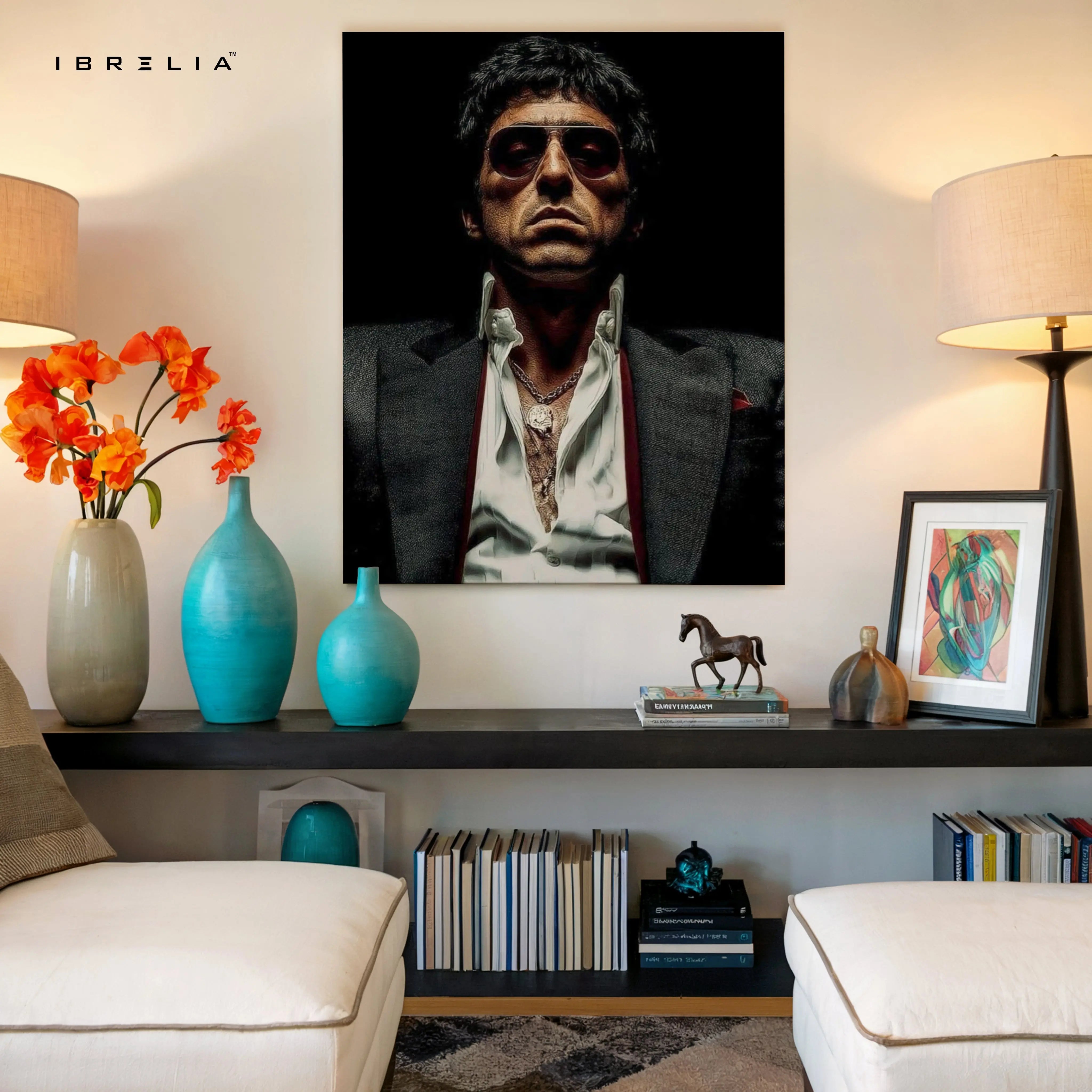Tony Montana Dark Portrait Wall Art – Scarface Mafia Canvas Frame | Iconic Crime Poster Pakistan | IBRELIA™ IBRELIA