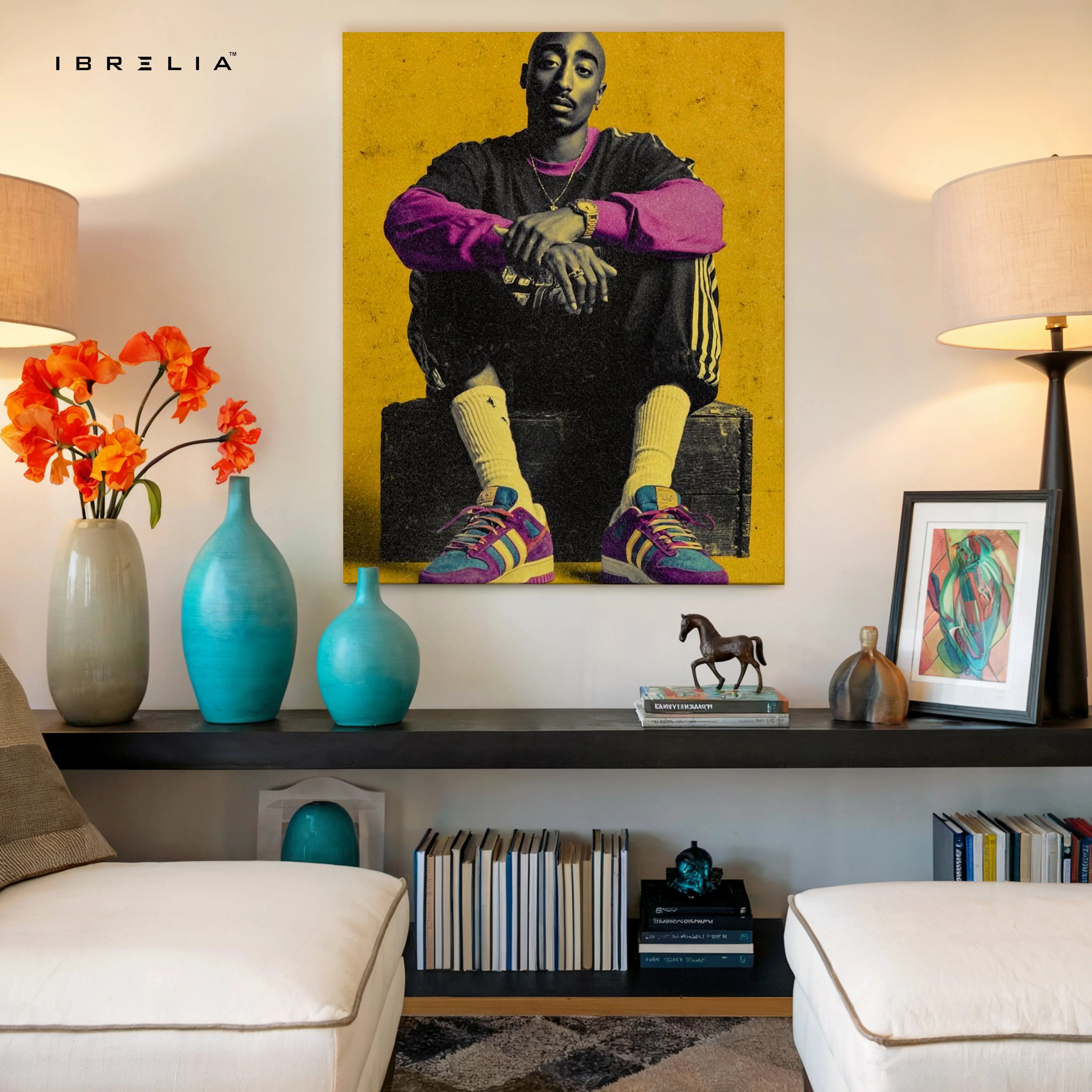 Tupac Shakur Vintage Portrait Wall Art – Iconic Hip Hop Legend Canvas Frame | Retro Rap Poster Pakistan | IBRELIA™ IBRELIA
