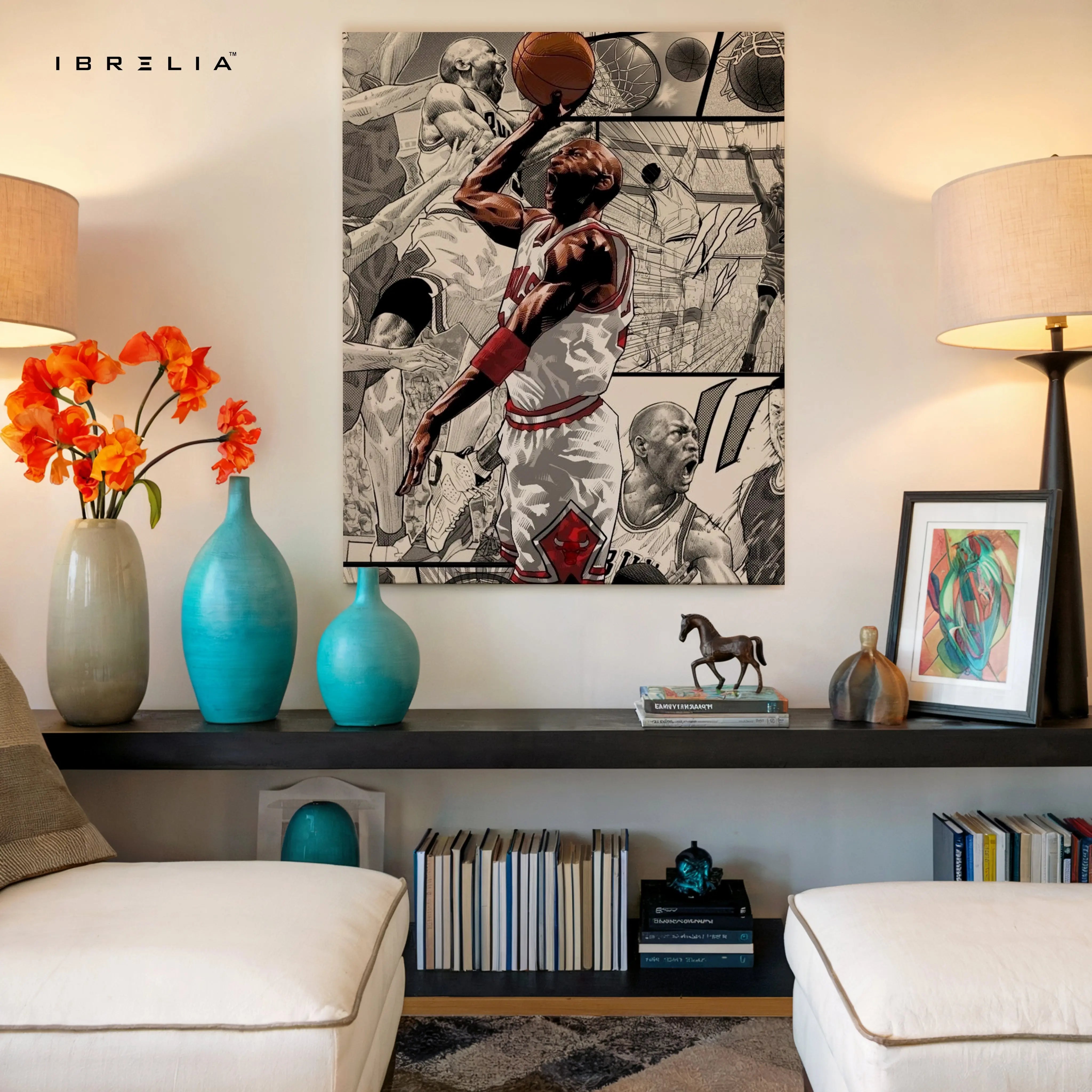 Basketball Legend Dunk Wall Art – Comic Style Sports Canvas Frame | Vintage Athlete Poster Pakistan | IBRELIA™ IBRELIA