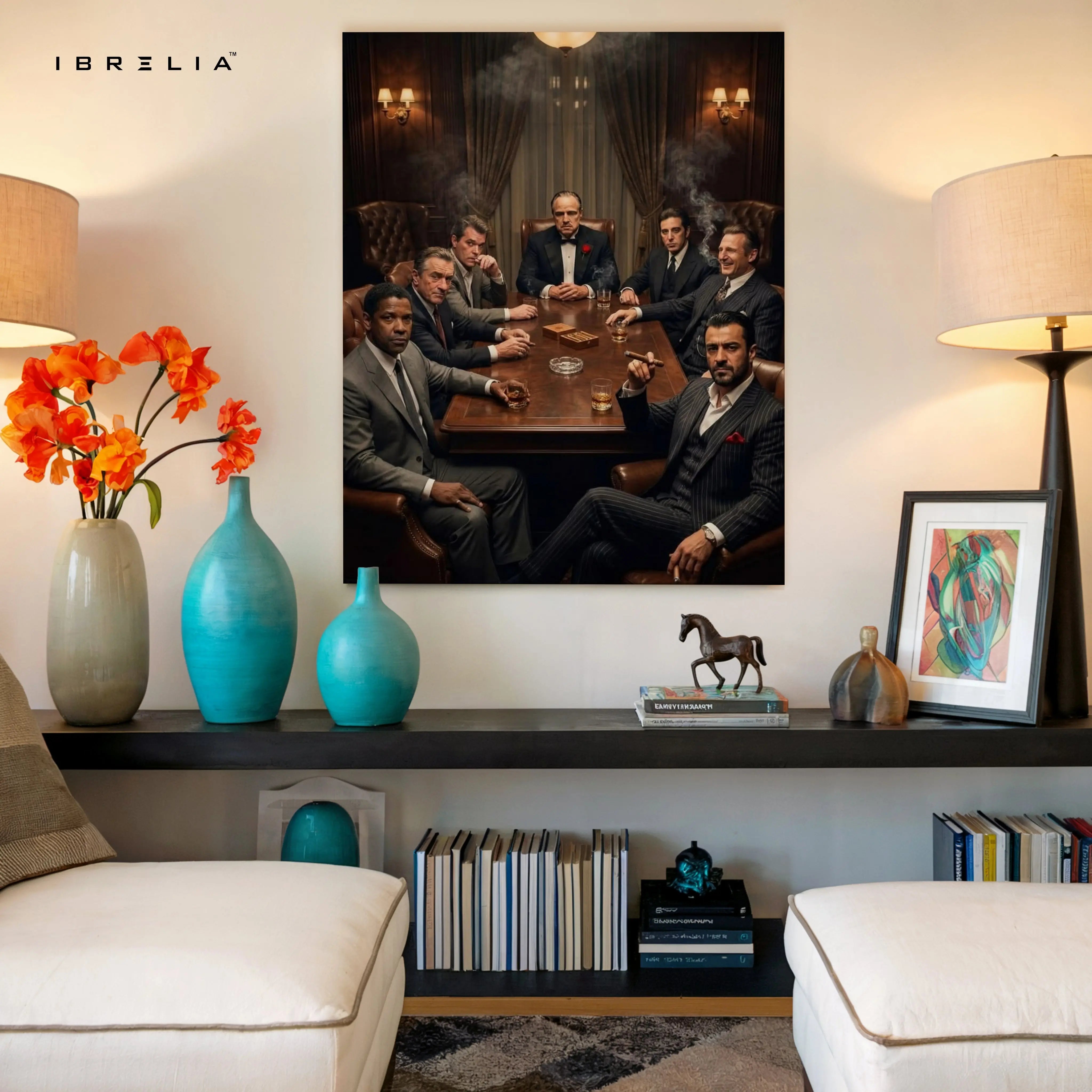 Godfather Mafia Meeting Wall Art – Vintage Crime Family Canvas Frame | Luxury Movie Scene Poster Pakistan | IBRELIA™ IBRELIA