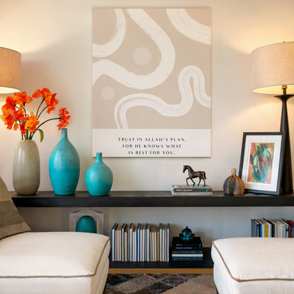 Trust in Allah’s Plan Islamic Wall Art – Modern Neutral Abstract Design | 4K Ultra Wrap Frame Wall Art in Pakistan | IBRELIA™