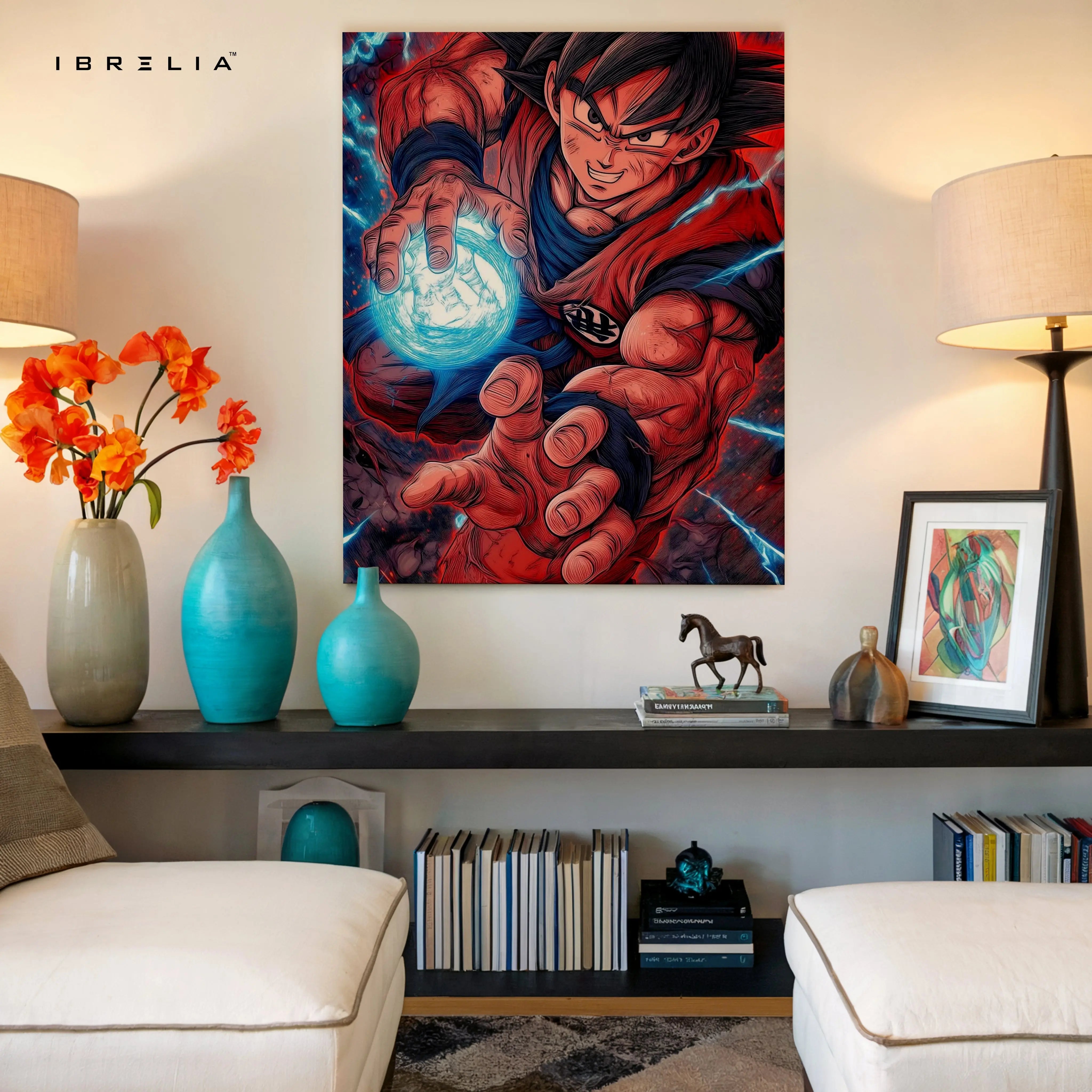 Goku Kamehameha Wall Art – Dragon Ball Anime Canvas Frame | Goku Power Poster Pakistan | IBRELIA™ IBRELIA