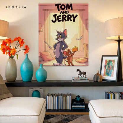 Tom & Jerry Cozy Cartoon Wall Art – Cute Character Canvas Frame | Warm Kids Room Decor Pakistan | IBRELIA™ IBRELIA