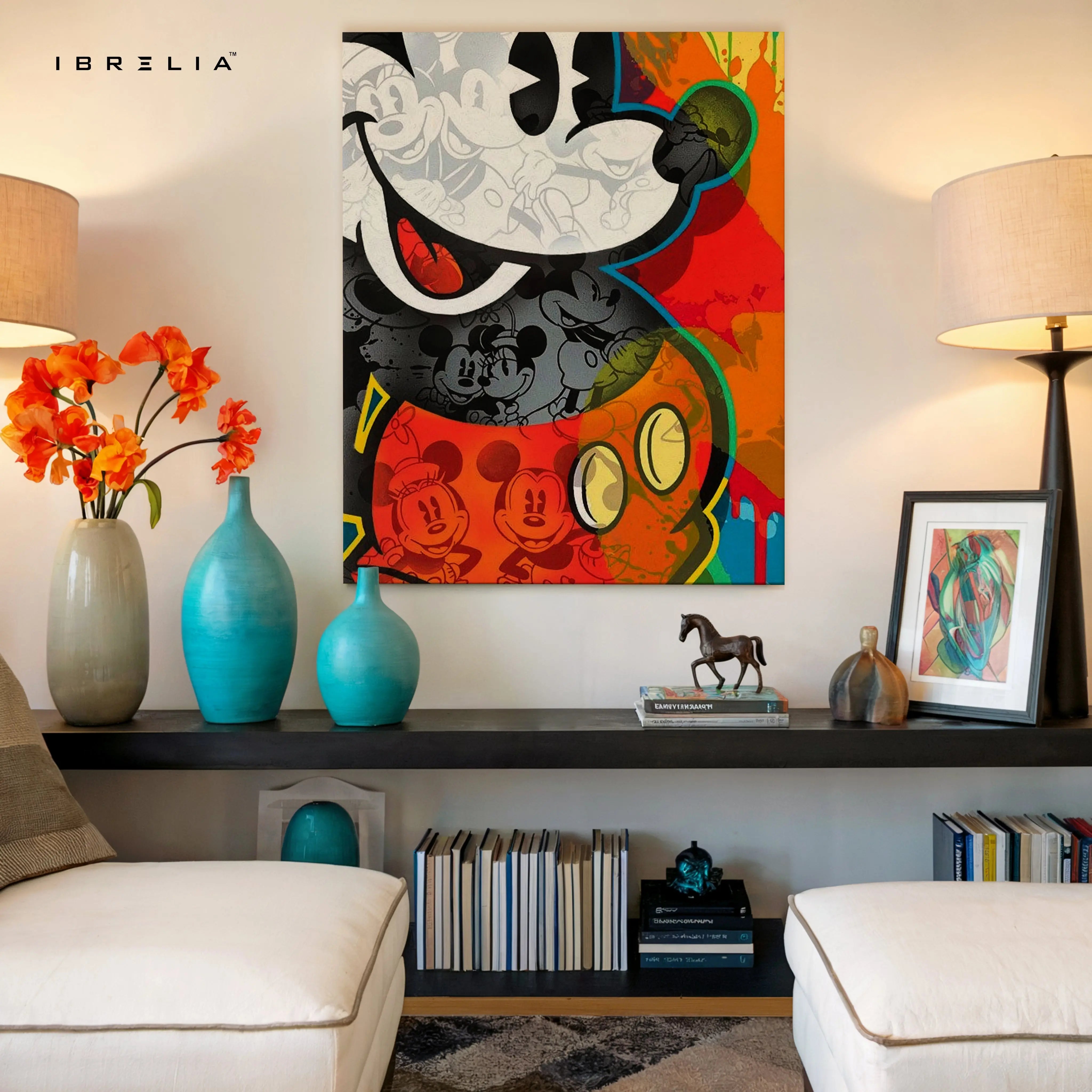 Mickey Mouse Pop Art Wall Art – Abstract Cartoon Canvas Frame | Colorful Street Style Poster Pakistan | IBRELIA™ IBRELIA