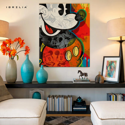 Mickey Mouse Pop Art Wall Art – Abstract Cartoon Canvas Frame | Colorful Street Style Poster Pakistan | IBRELIA™ IBRELIA