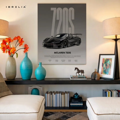 McLaren 720S Minimal Spec Poster Wall Art – Luxury Supercar Wall Art | 4K Ultra Wrap Frame Wall Art in Pakistan | IBRELIA™ IBRELIA