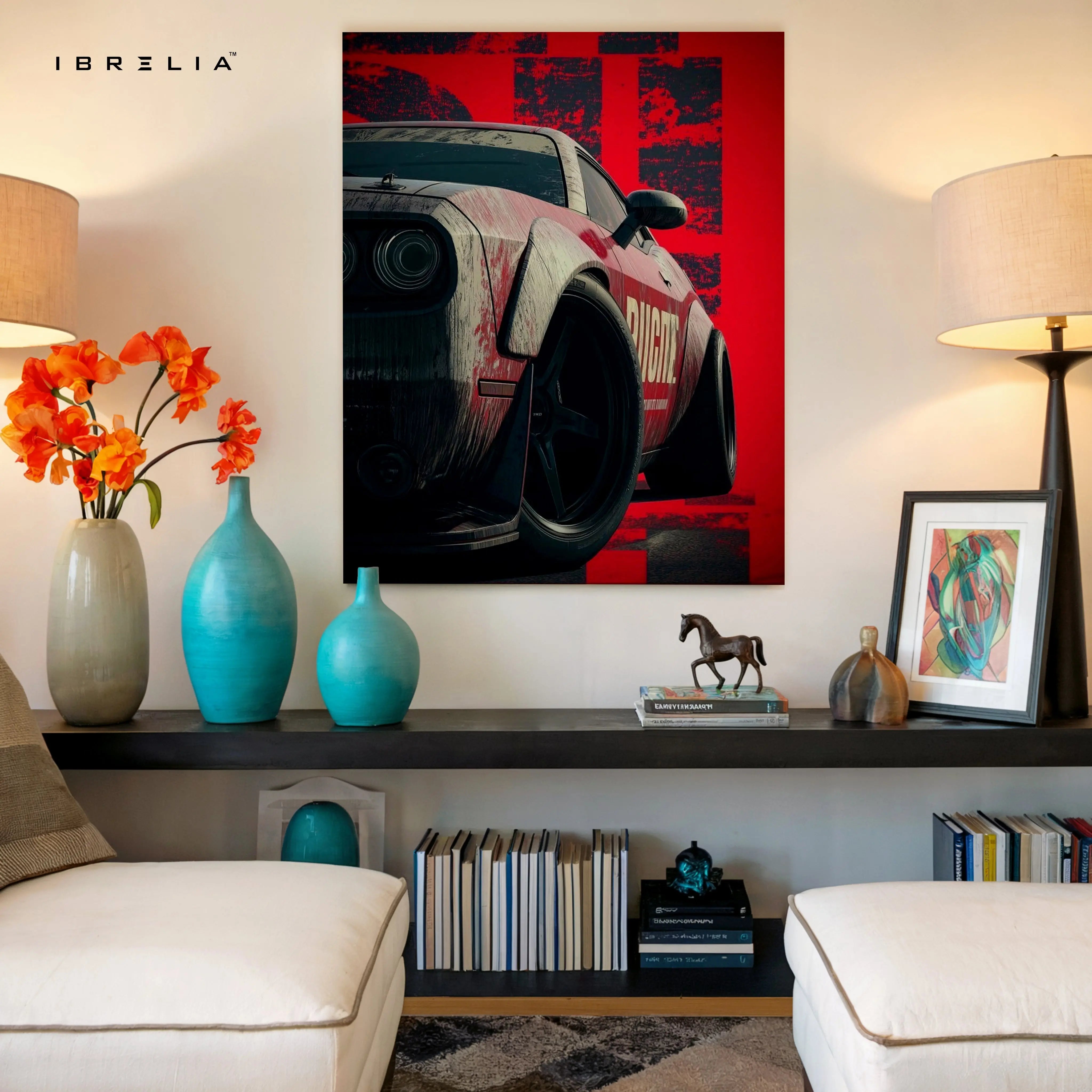 Dodge Challenger Hellcat Widebody Wall Art – Muscle Car Street Poster Canvas Frame | Aggressive Car Art Pakistan | IBRELIA™ IBRELIA