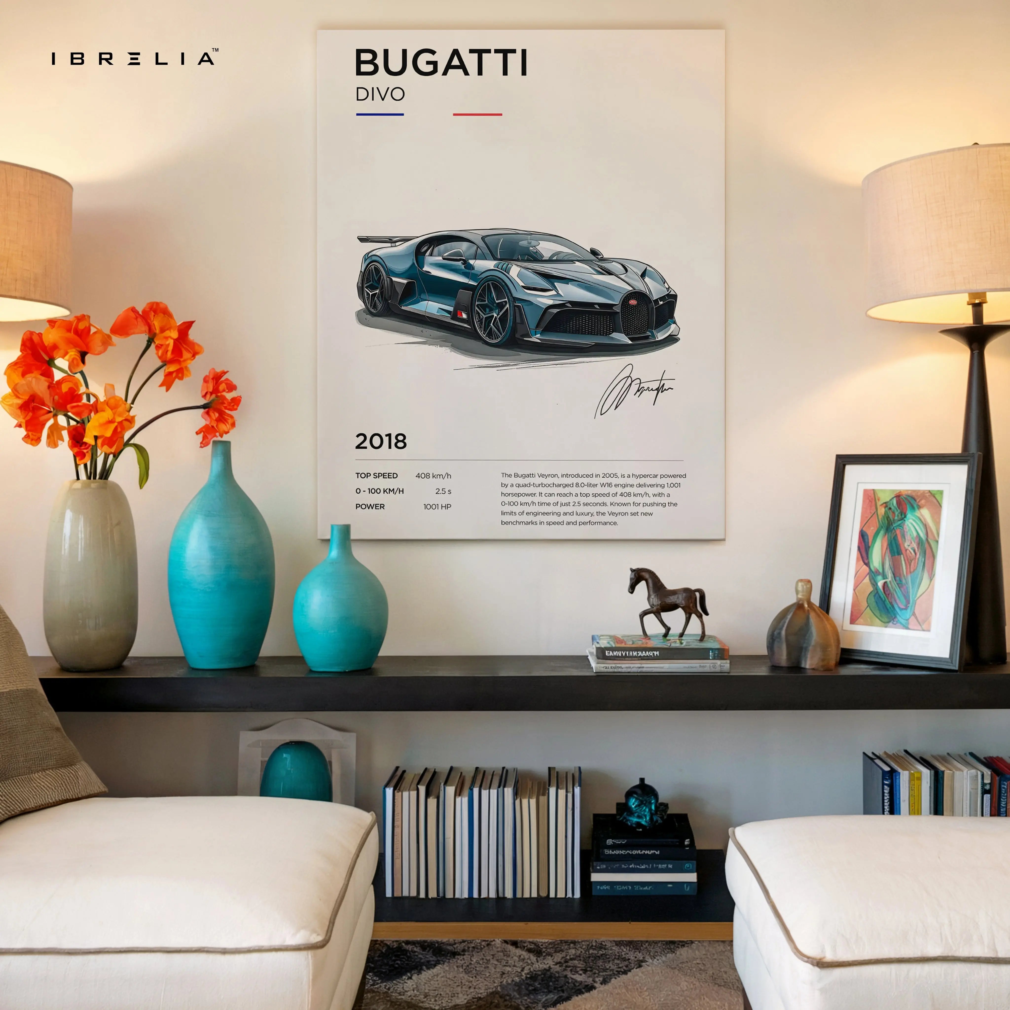Bugatti Divo Hypercar Art – Minimal Luxury Supercar Wall Art | 4K Ultra Wrap Frame Wall Art in Pakistan | IBRELIA™ IBRELIA