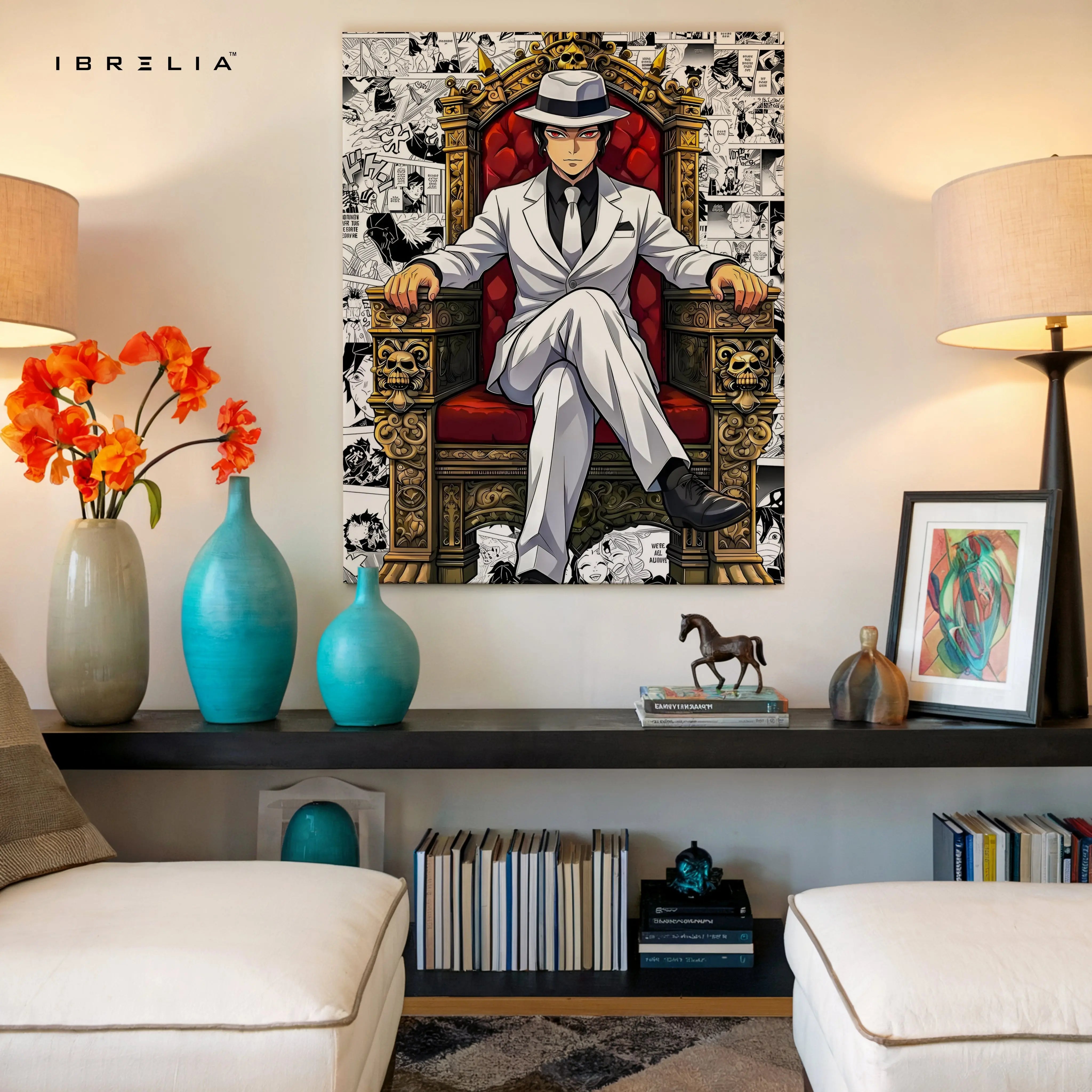 Anime Mafia King Wall Art – Luxury Throne Canvas Frame | Anime Boss Poster Pakistan | IBRELIA™ IBRELIA