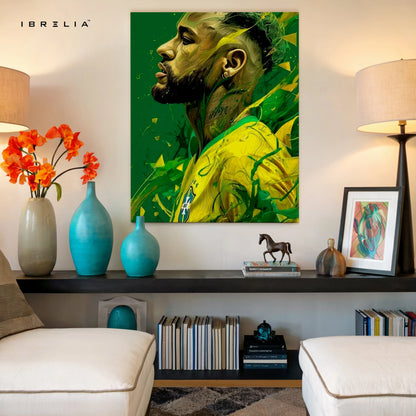 Neymar Jr Portrait Wall Art – Brazil Football Canvas Frame | Neymar Aesthetic Poster Pakistan | IBRELIA™ IBRELIA