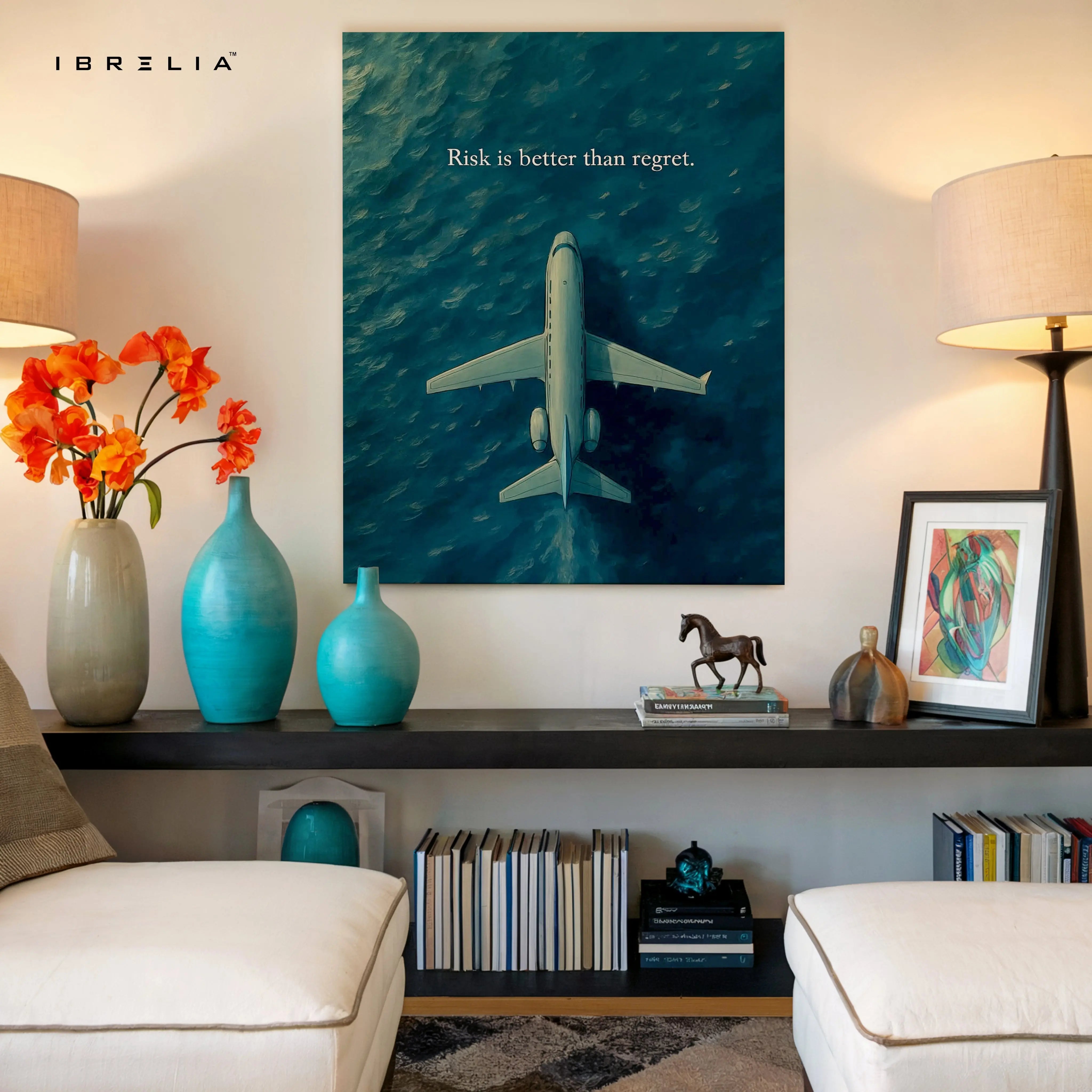 Risk Is Better Than Regret Wall Art – Airplane Motivation Canvas Frame | Minimal Travel Quote Poster Pakistan | IBRELIA™ IBRELIA