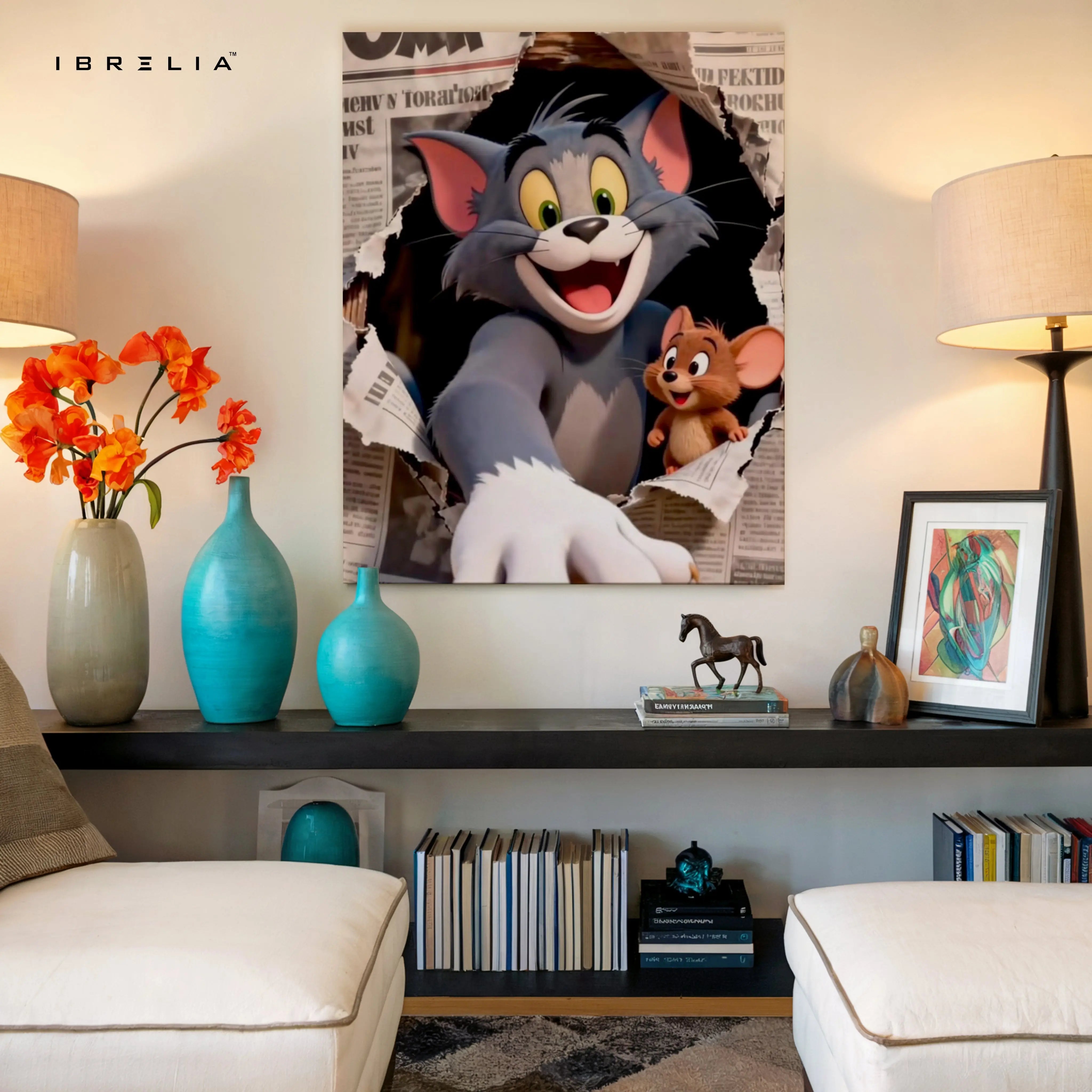 Cat & Mouse Chase Wall Art – Playful Chaos Canvas Frame | Cartoon Duo Scene Decor Pakistan | IBRELIA™ IBRELIA