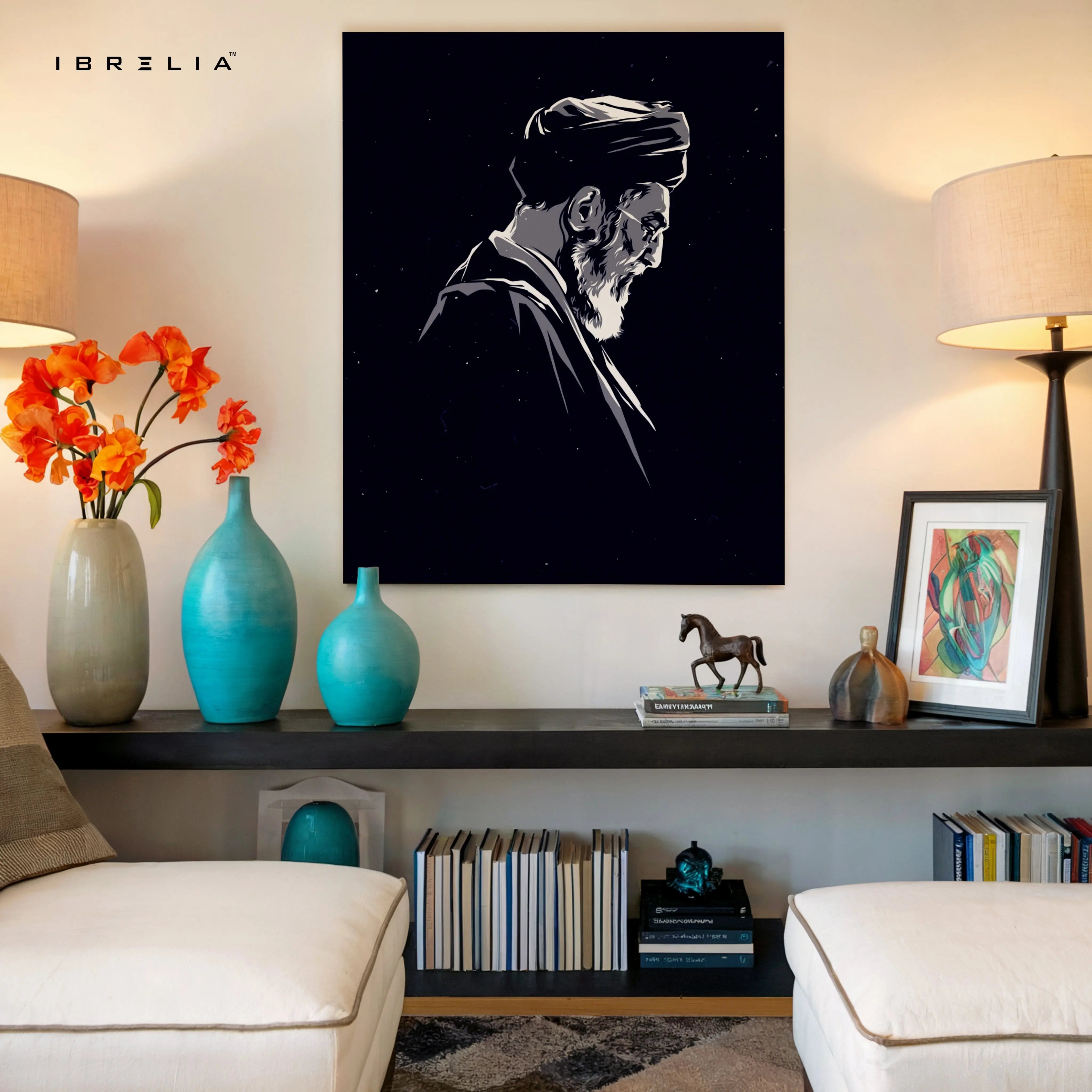 Minimal Leader Silhouette Wall Art – Dark Monochrome Canvas Frame | Elegant Portrait Poster Pakistan | IBRELIA™ IBRELIA
