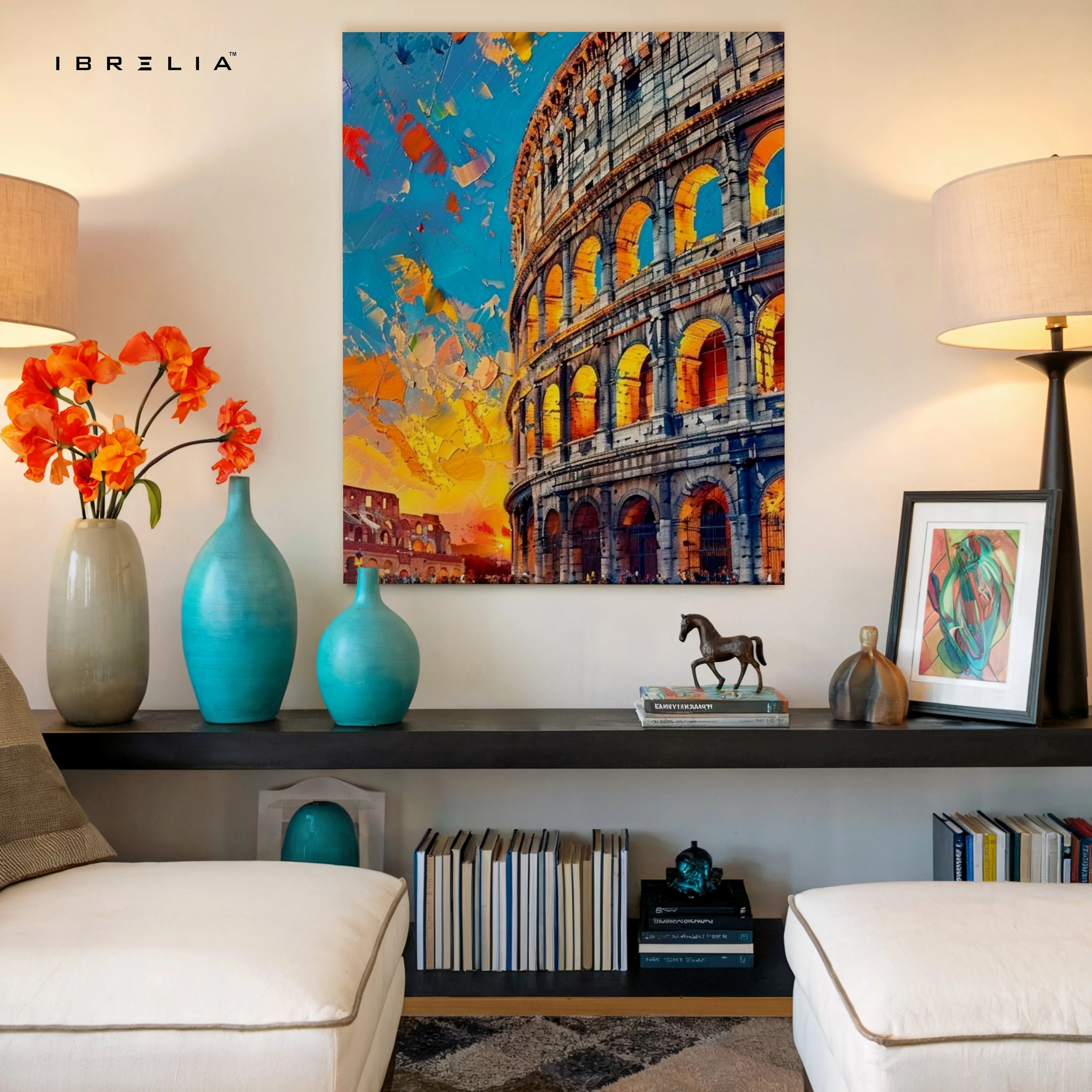 Colosseum Artistic Wall Art – Rome Architecture Canvas Frame | Color Splash Landmark Poster Pakistan | IBRELIA™ IBRELIA