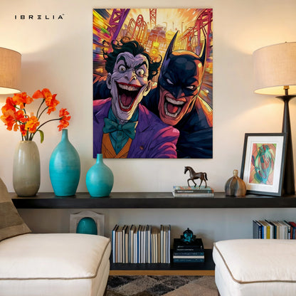 Batman vs Joker Wall Art – Chaos City Comic Style Canvas Frame | Gotham Villain & Hero Poster Pakistan | IBRELIA™ IBRELIA