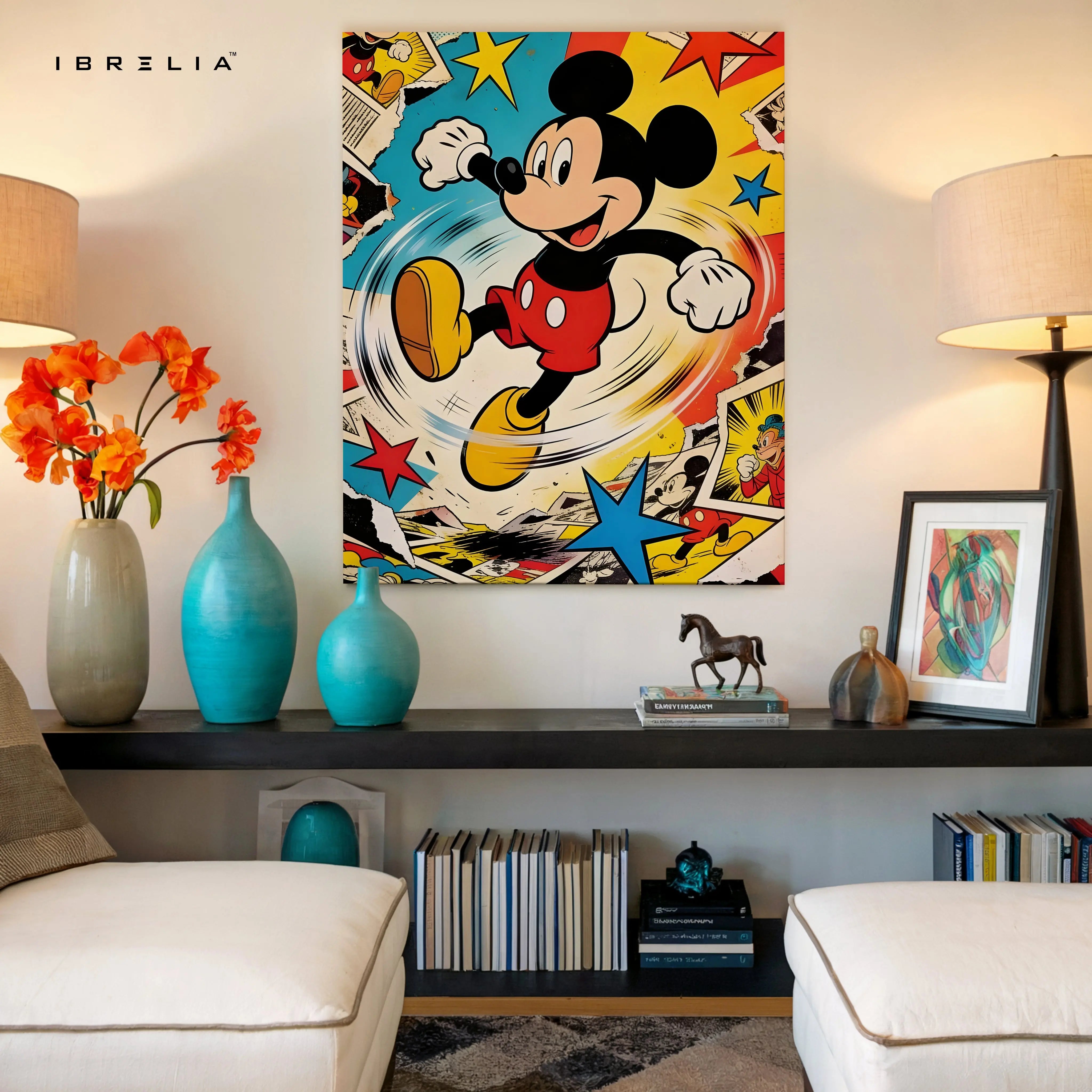 Mickey Mouse Pop Art Wall Art – Vintage Cartoon Canvas Frame | Mickey Comic Style Poster Pakistan | IBRELIA™ IBRELIA