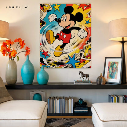 Mickey Mouse Pop Art Wall Art – Vintage Cartoon Canvas Frame | Mickey Comic Style Poster Pakistan | IBRELIA™ IBRELIA