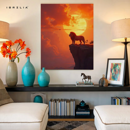 Lion Sunset Silhouette Wall Art – Majestic Animal Canvas Frame | Golden Sky Aesthetic Decor Pakistan | IBRELIA™ IBRELIA