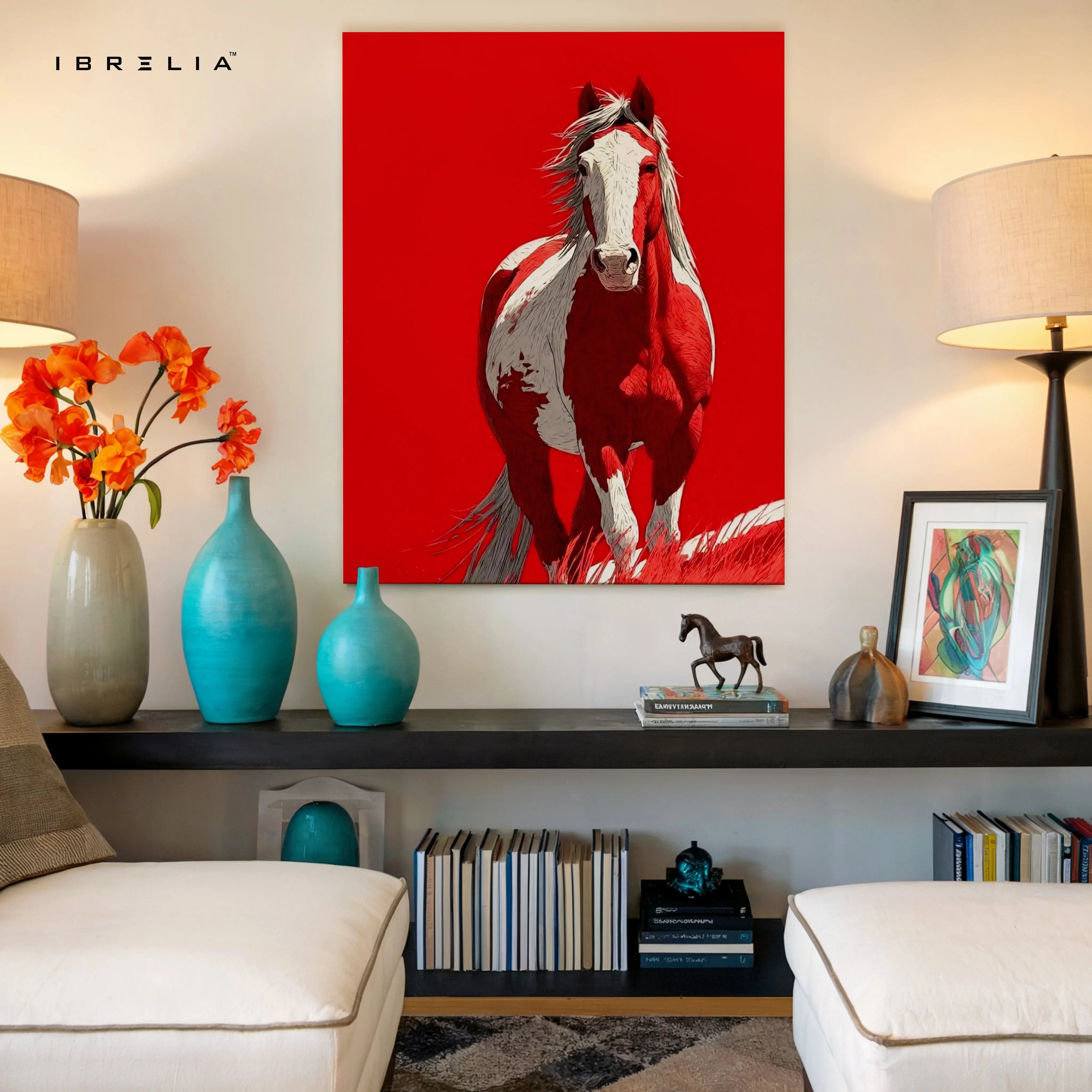 Red Horse Wall Art – Bold Running Horse Canvas Frame | Minimal Animal Poster Pakistan | IBRELIA™ IBRELIA