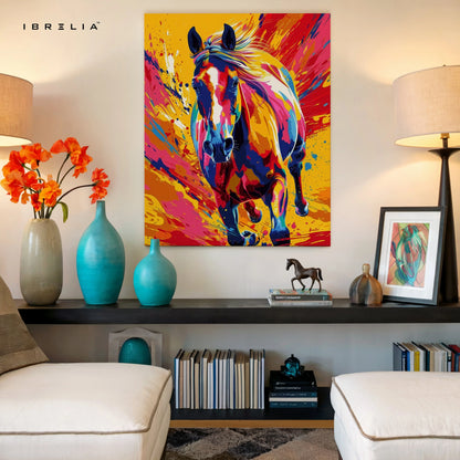 Color Burst Stallion Art – Vibrant Pop Art Running Horse Wall Art | 4K Ultra Wrap Frame Wall Art in Pakistan | IBRELIA™ IBRELIA