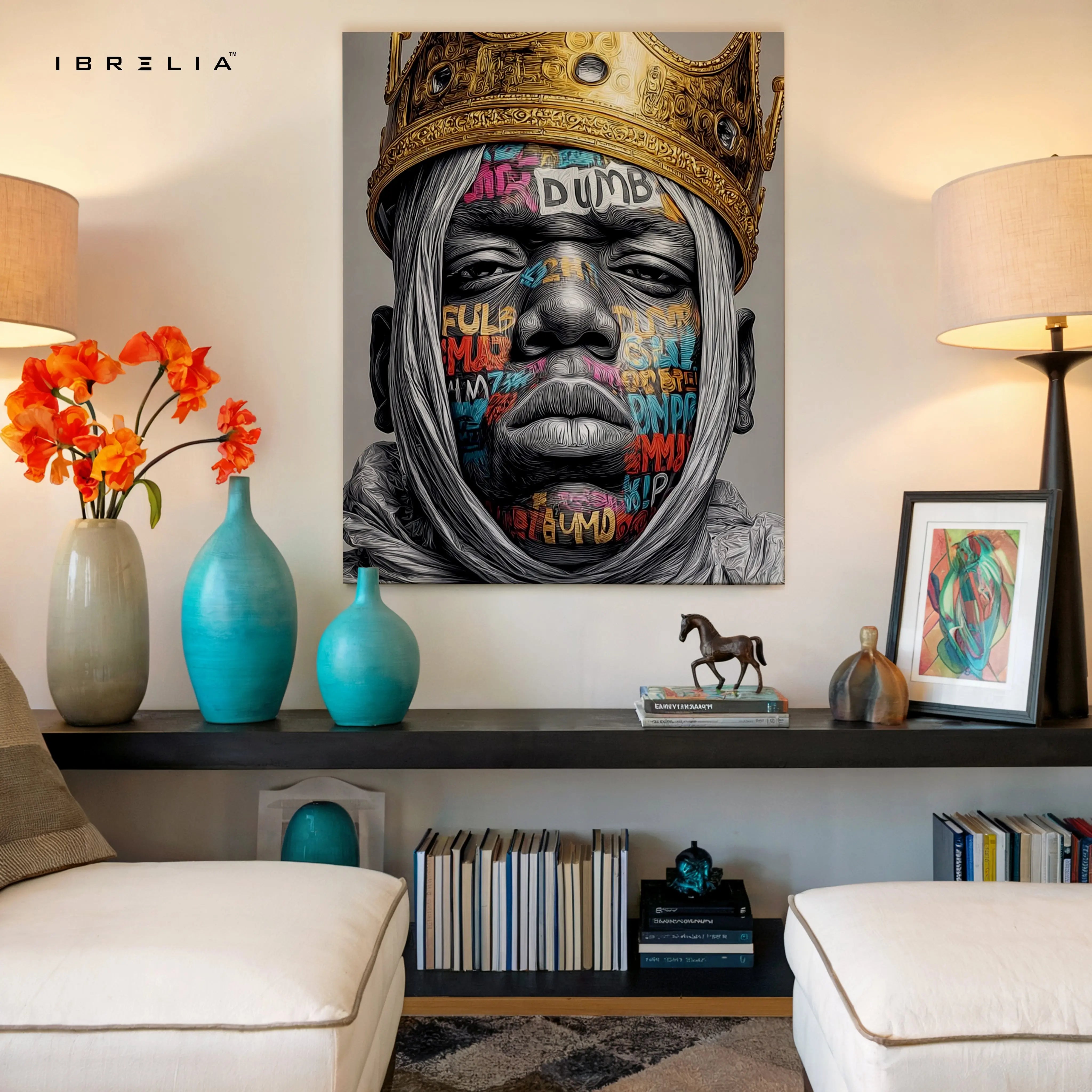 Street King Crown Graffiti Wall Art – Urban Portrait Canvas Frame | Bold Street Culture Decor Pakistan | IBRELIA™ IBRELIA