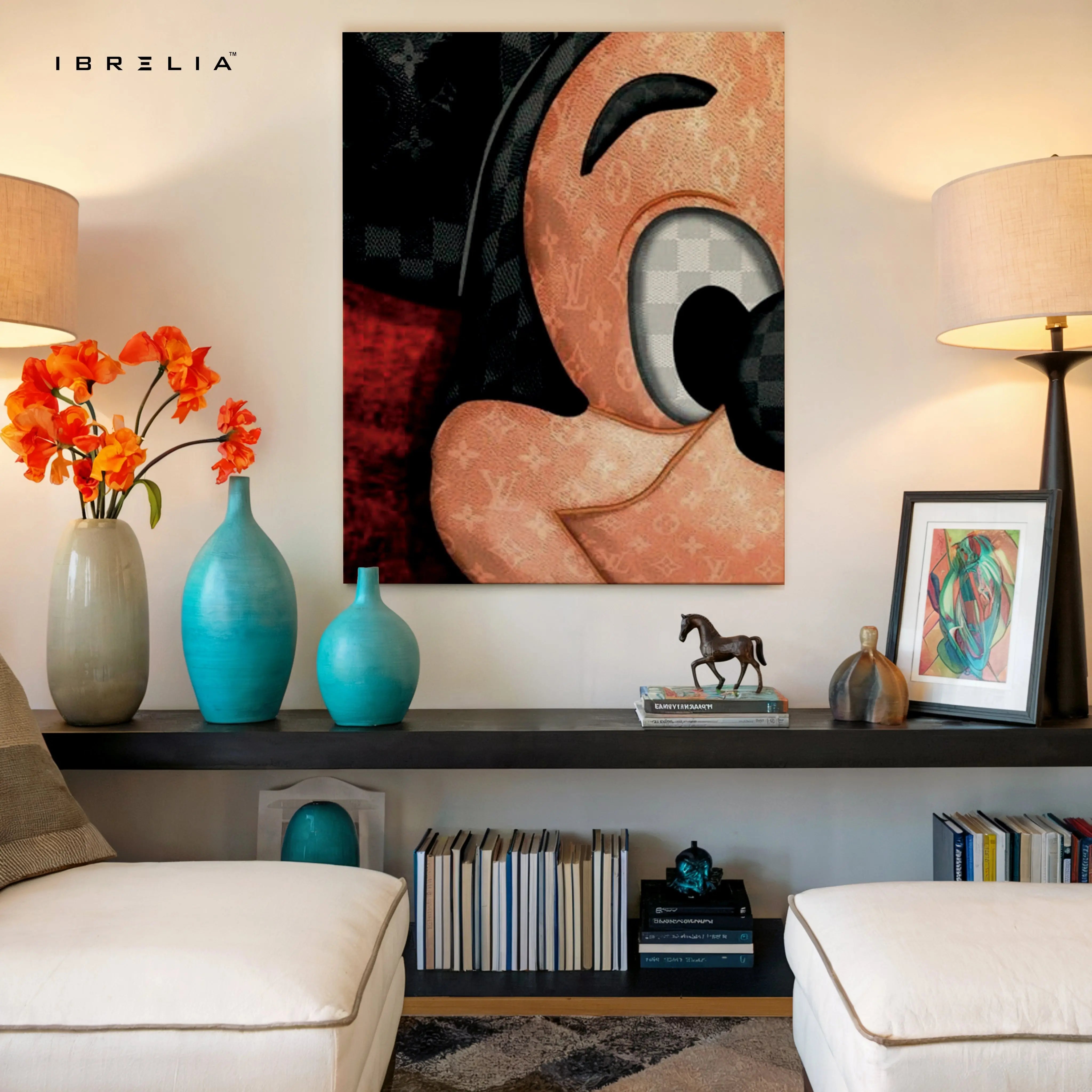 Louis Vuitton x Mickey Wall Art – Luxury Cartoon Canvas Frame | Designer Street Style Poster Pakistan | IBRELIA™ IBRELIA