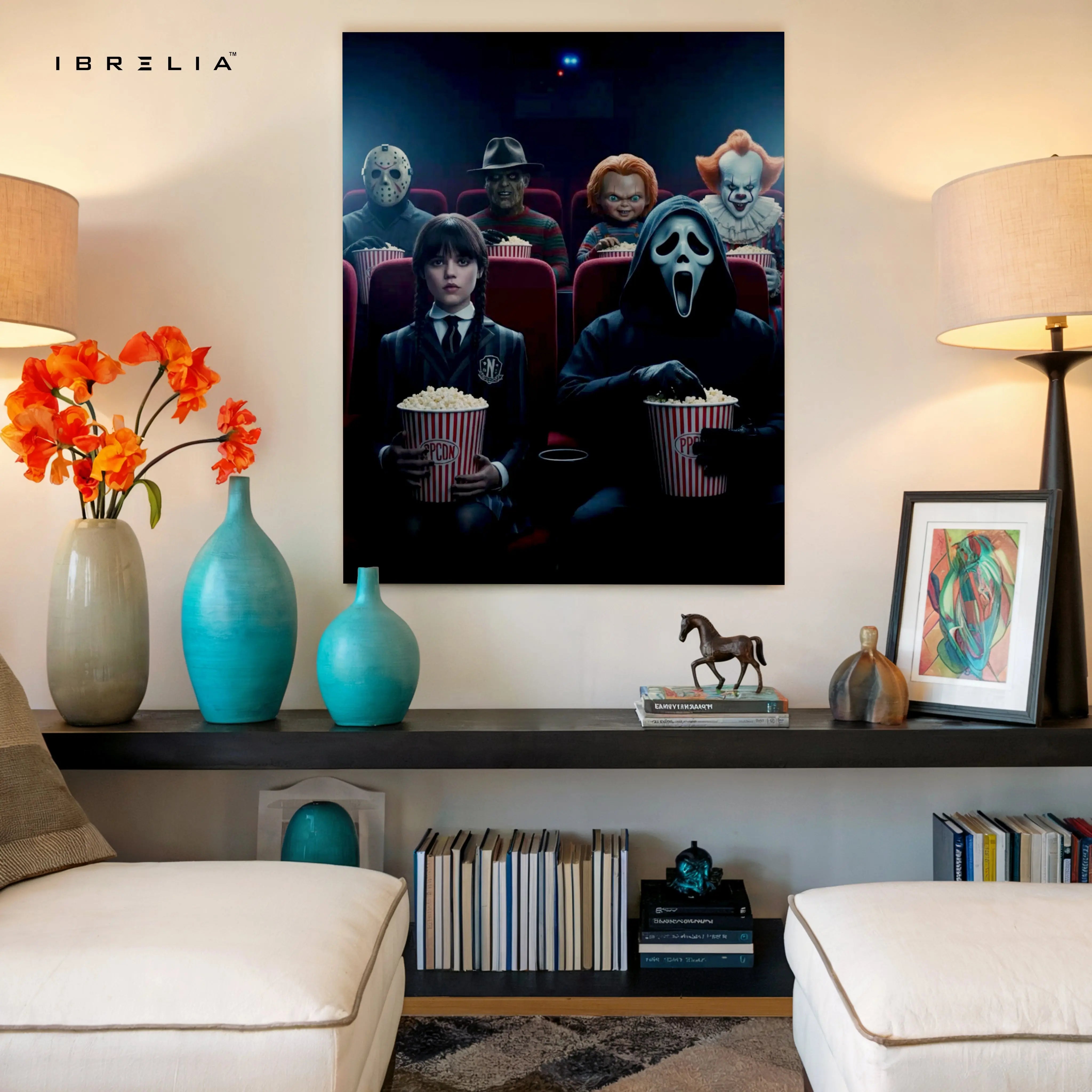 Horror Movie Icons Cinema Wall Art – Ghostface Pennywise Freddy Canvas Frame | Dark Pop Culture Poster Pakistan | IBRELIA™ IBRELIA