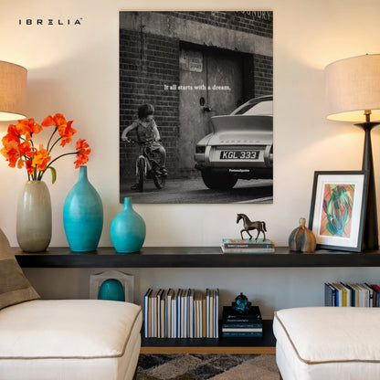 It All Starts With a Dream Wall Art – Vintage Porsche Motivation Canvas Frame | Inspirational Poster Pakistan | IBRELIA™ IBRELIA