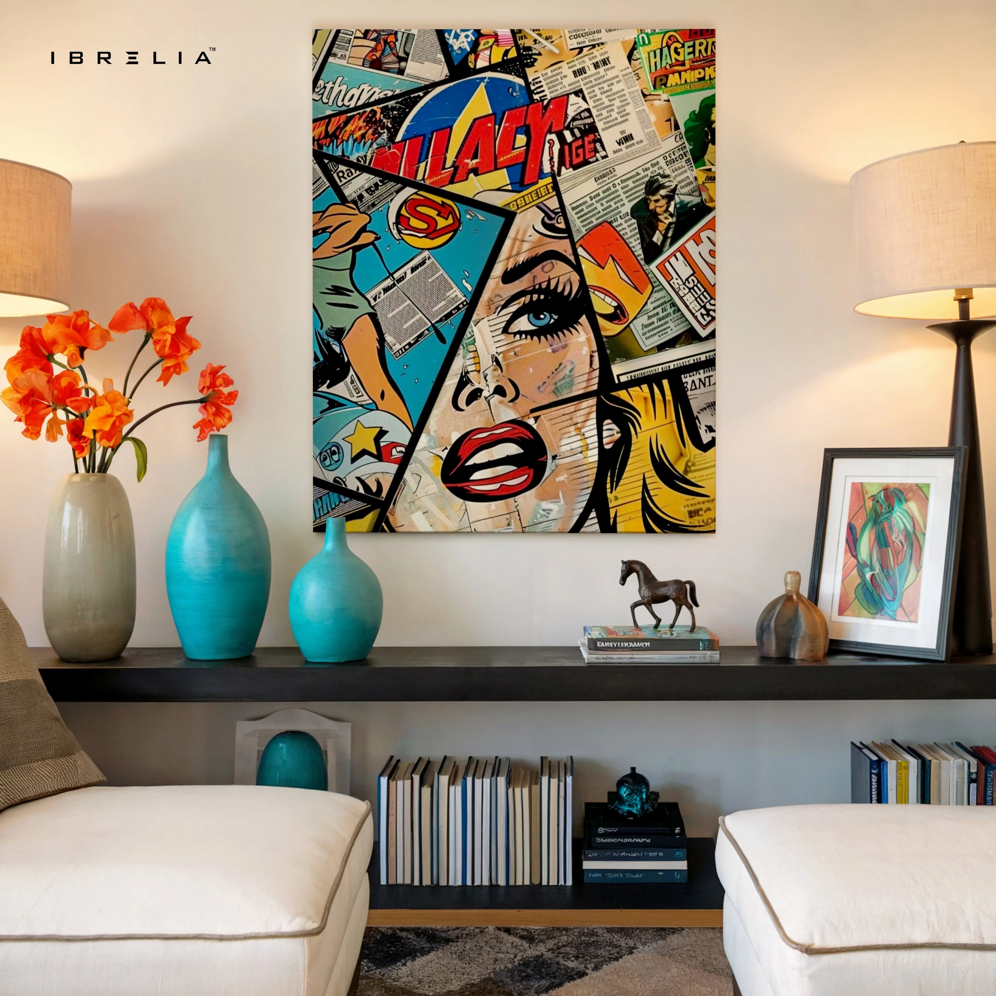 Pop Art Comic Wall Art – Retro Newspaper Collage Poster | Abstract Comic Style Wall Frame in Pakistan | IBRELIA™ IBRELIA